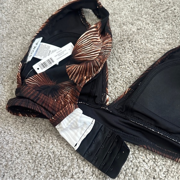 SOMA SWIM Plunge Bikini Top in Lovina Beach Palm M Black Brown Sz. Small NWT - Picture 9 of 11